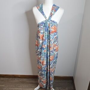 Faherty Floral Maxi Dress - Blue and Orange
